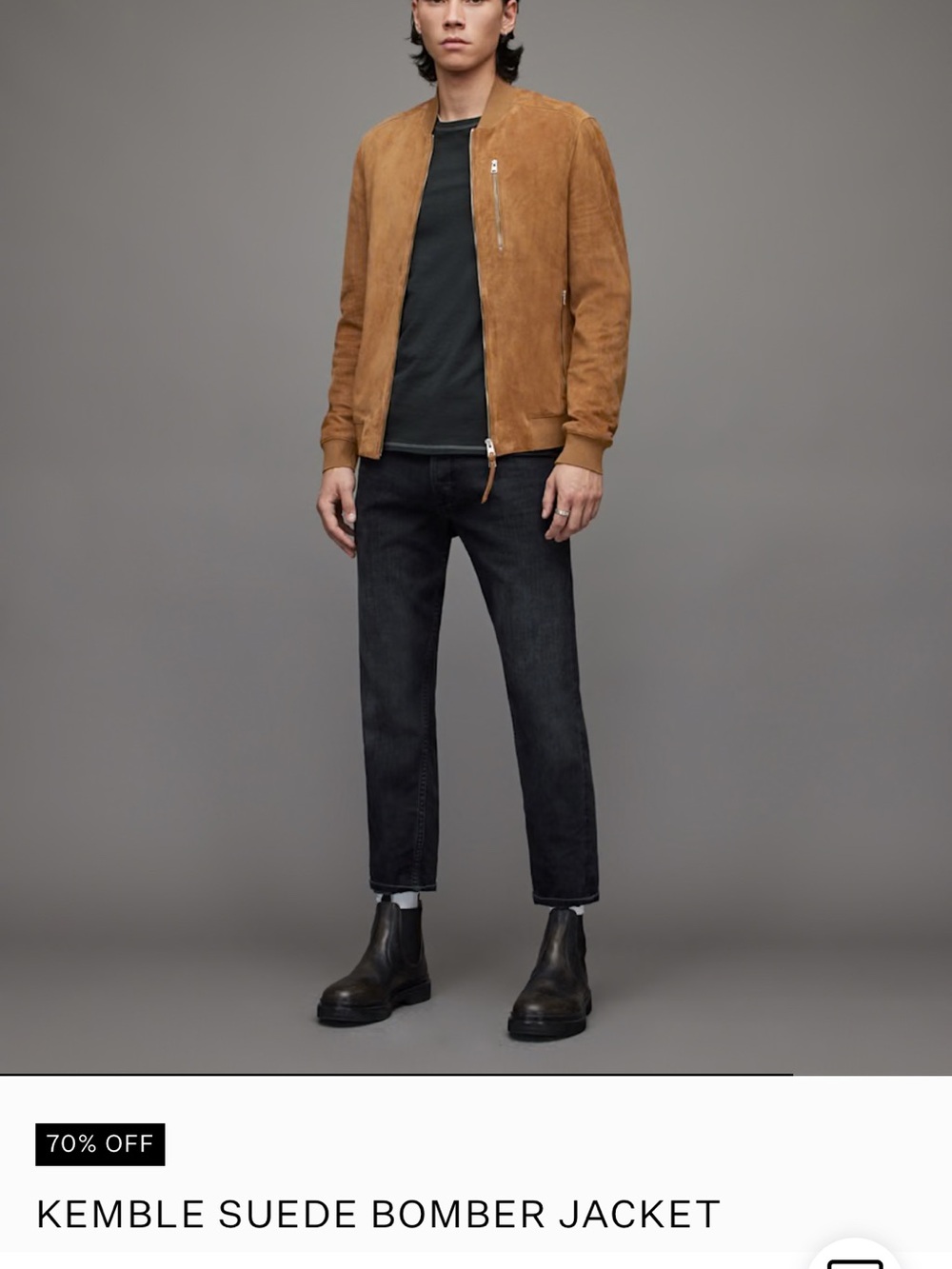 AllSaints Kemble suede bomber jacket. Honey brown
